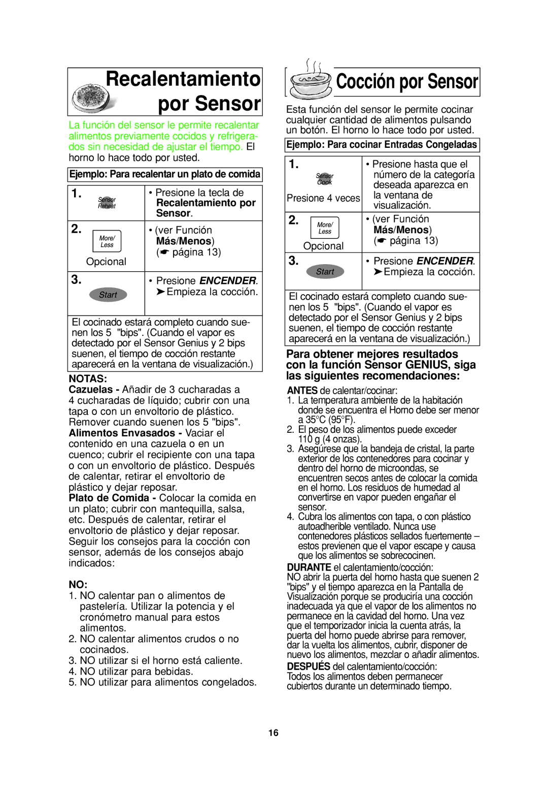 Panasonic NN-H765WF, NN H735, NN-SN776, NN-H965WF Recalentamiento por Sensor, Ejemplo Para recalentar un plato de comida 