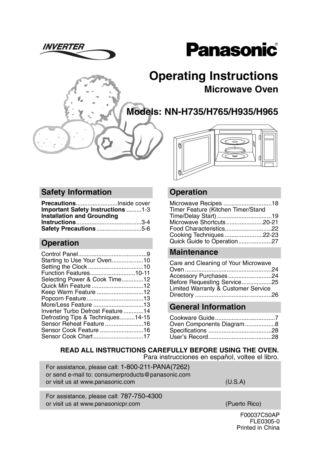 Panasonic NN H965WF important safety instructions Operating Instructions, Safety Information, Operation, Maintenance 