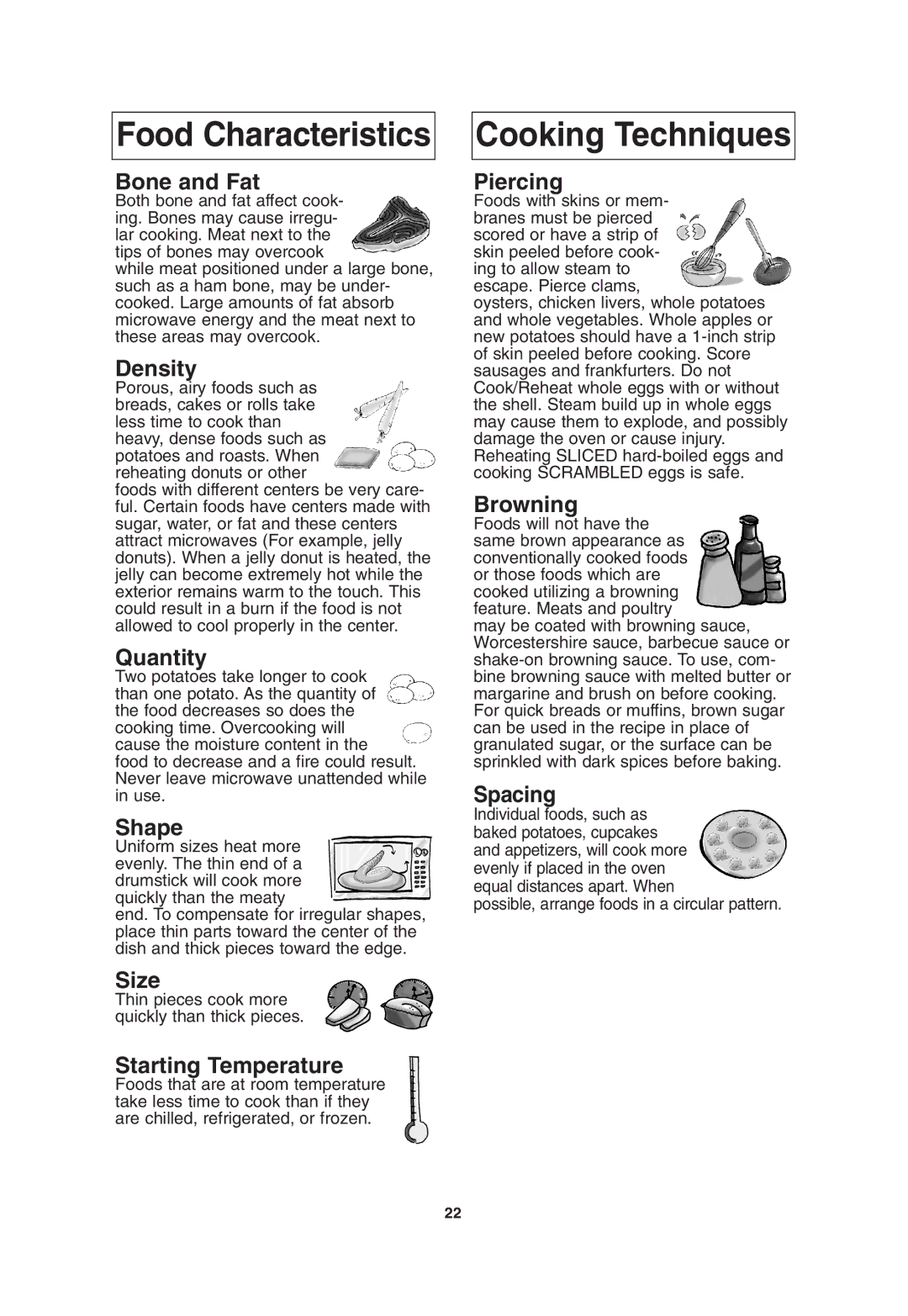 Panasonic NN H765WF, NN H965WF, NN H765BF important safety instructions Food Characteristics Cooking Techniques 