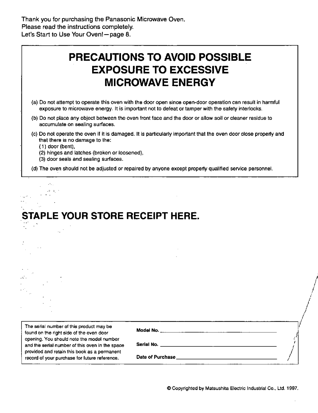 Panasonic NN-L728, NN-L628 manual 