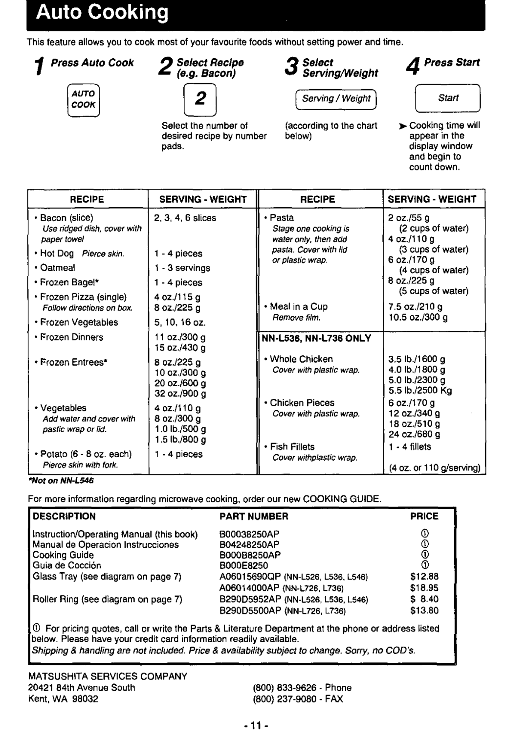 Panasonic NN-L726, NN-L736, NN-L526, NN-L536 manual 