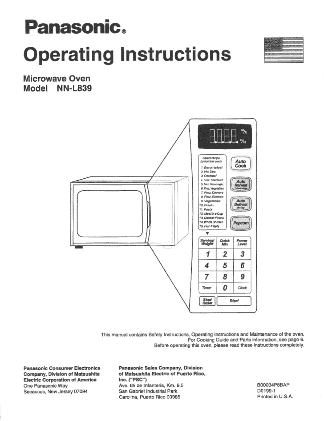 Panasonic NN-L839 manual 