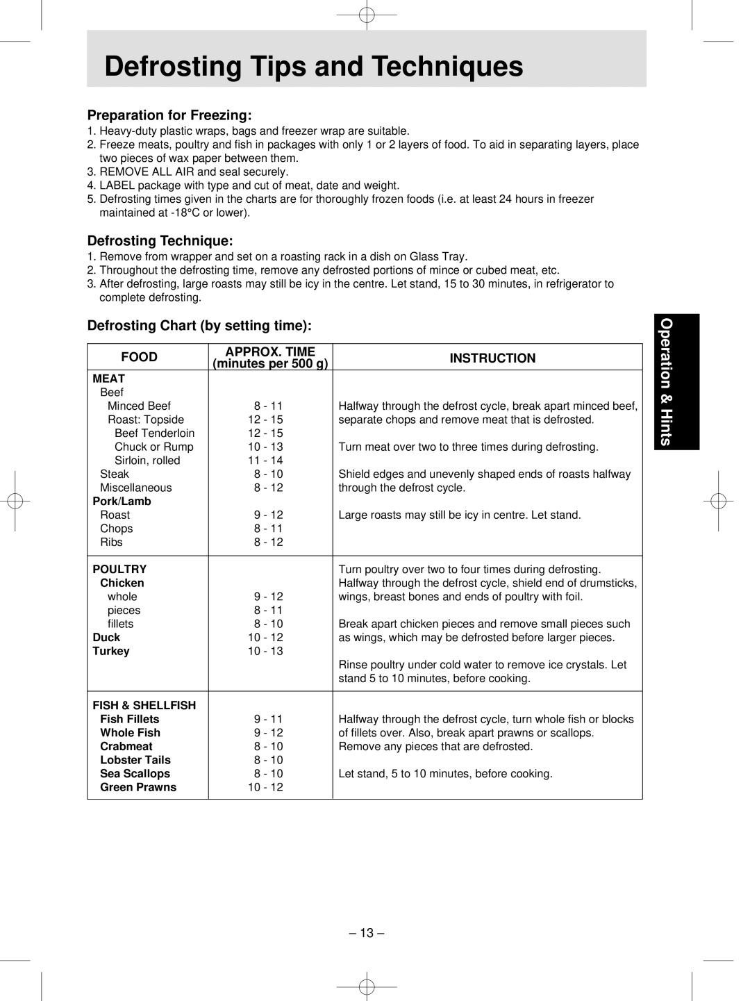 Panasonic NN-MX21 manual Defrosting Tips and Techniques, Preparation for Freezing, Defrosting Technique 