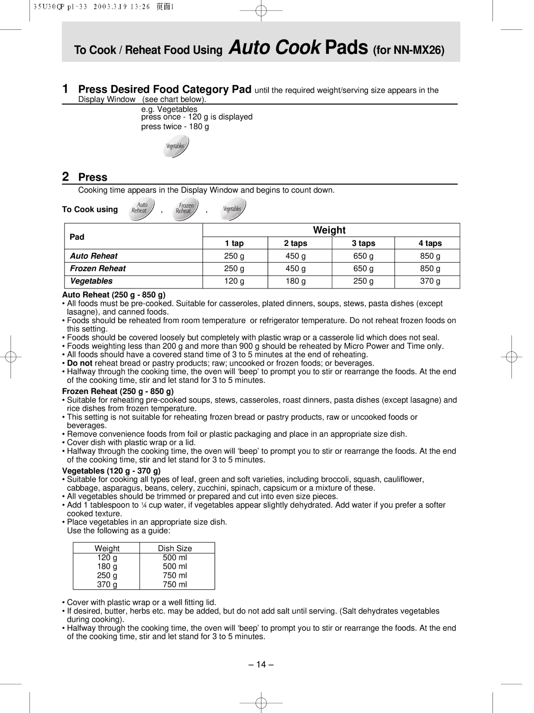 Panasonic NN-MX21 manual Weight 