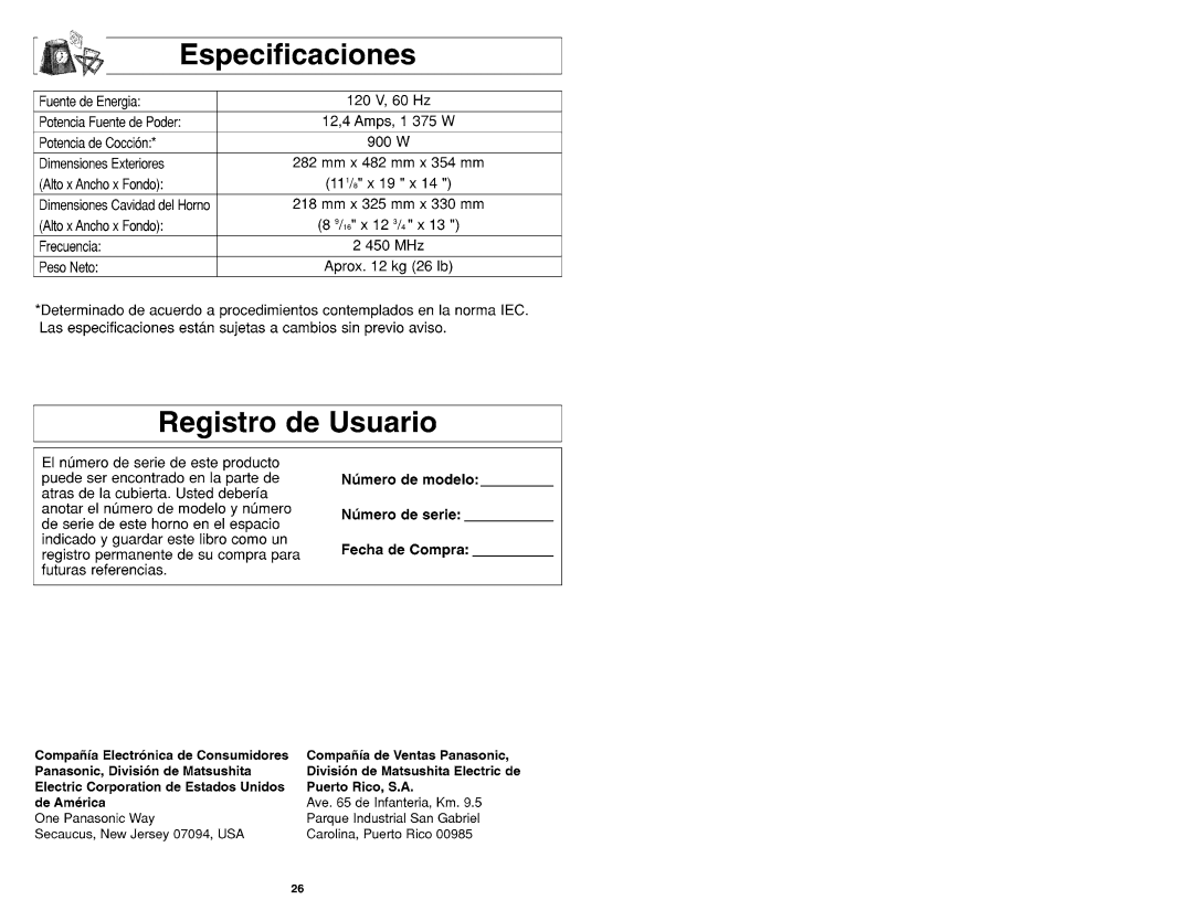 Panasonic NN-MX26 manual 