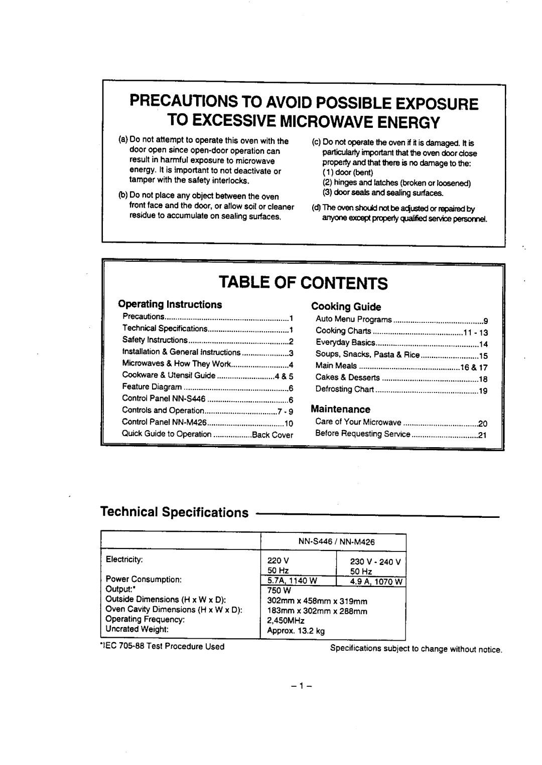 Panasonic NN-P426 manual 