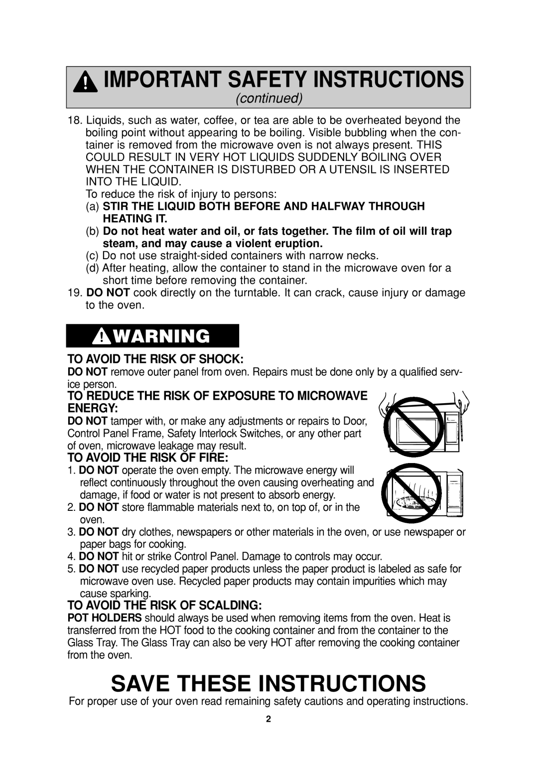 Panasonic SN977, NN-P794, T945, SN957, SN797, SN947, SN757, SN747 important safety instructions To Avoid the Risk of Shock 