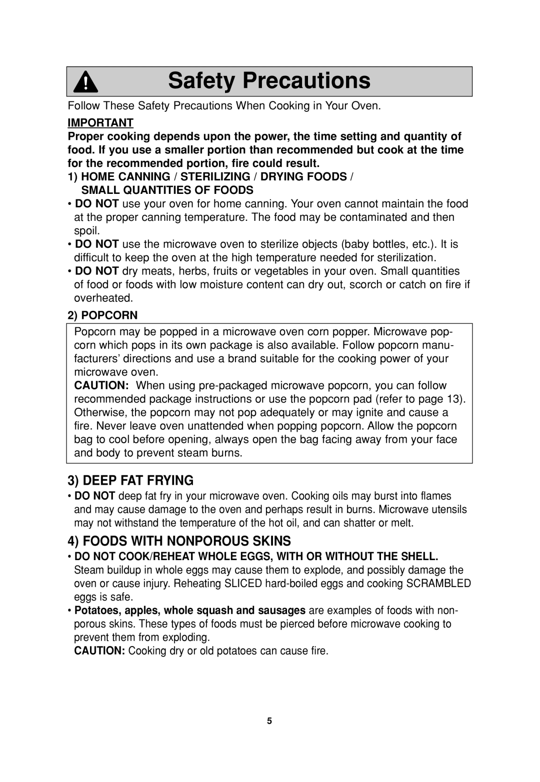 Panasonic SN747, NN-P794, T945, SN957, SN797, SN977, SN947, SN757 important safety instructions Safety Precautions, Popcorn 