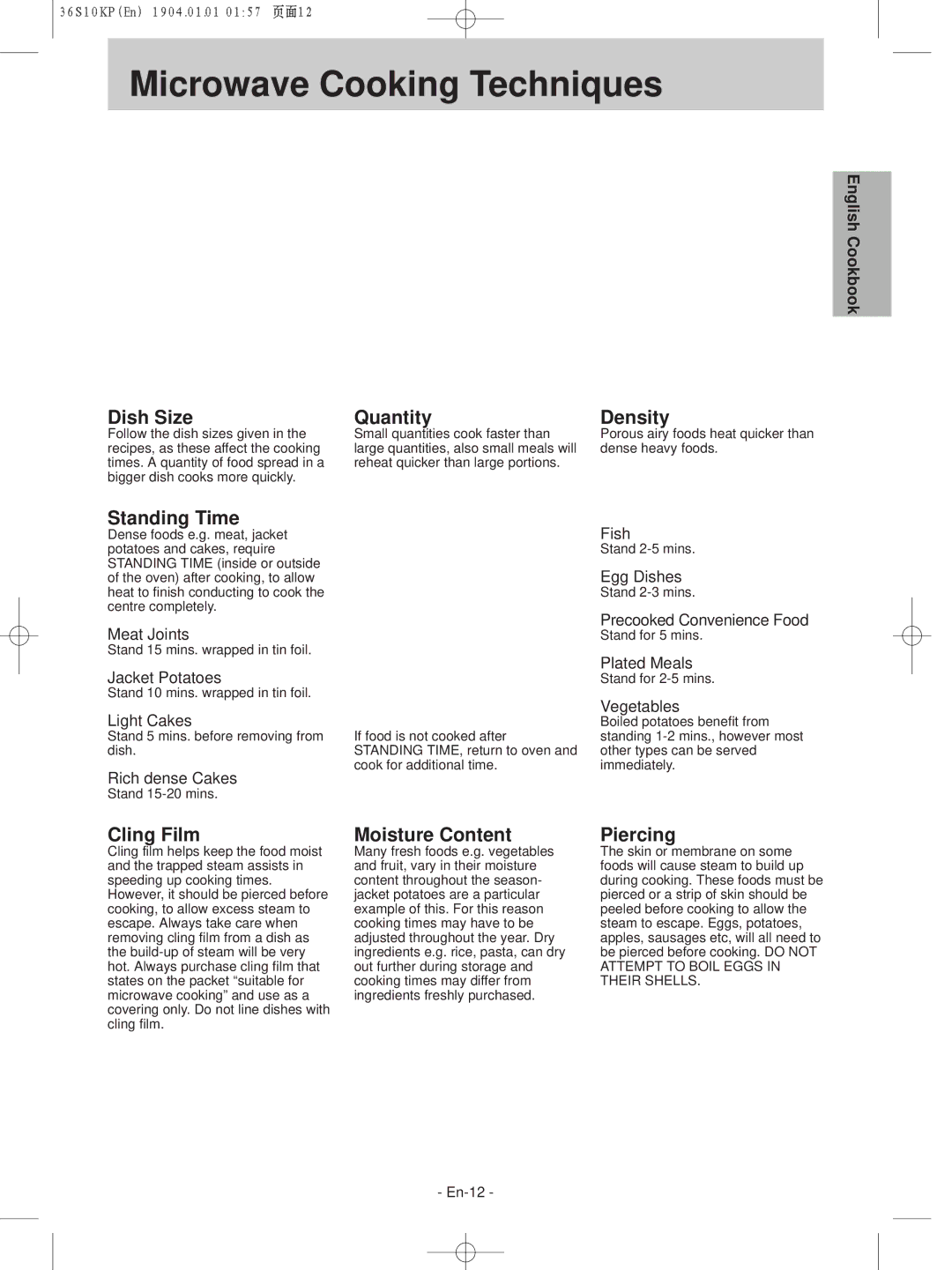 Panasonic NN-S215WF, NN-S235WF manual Microwave Cooking Techniques 