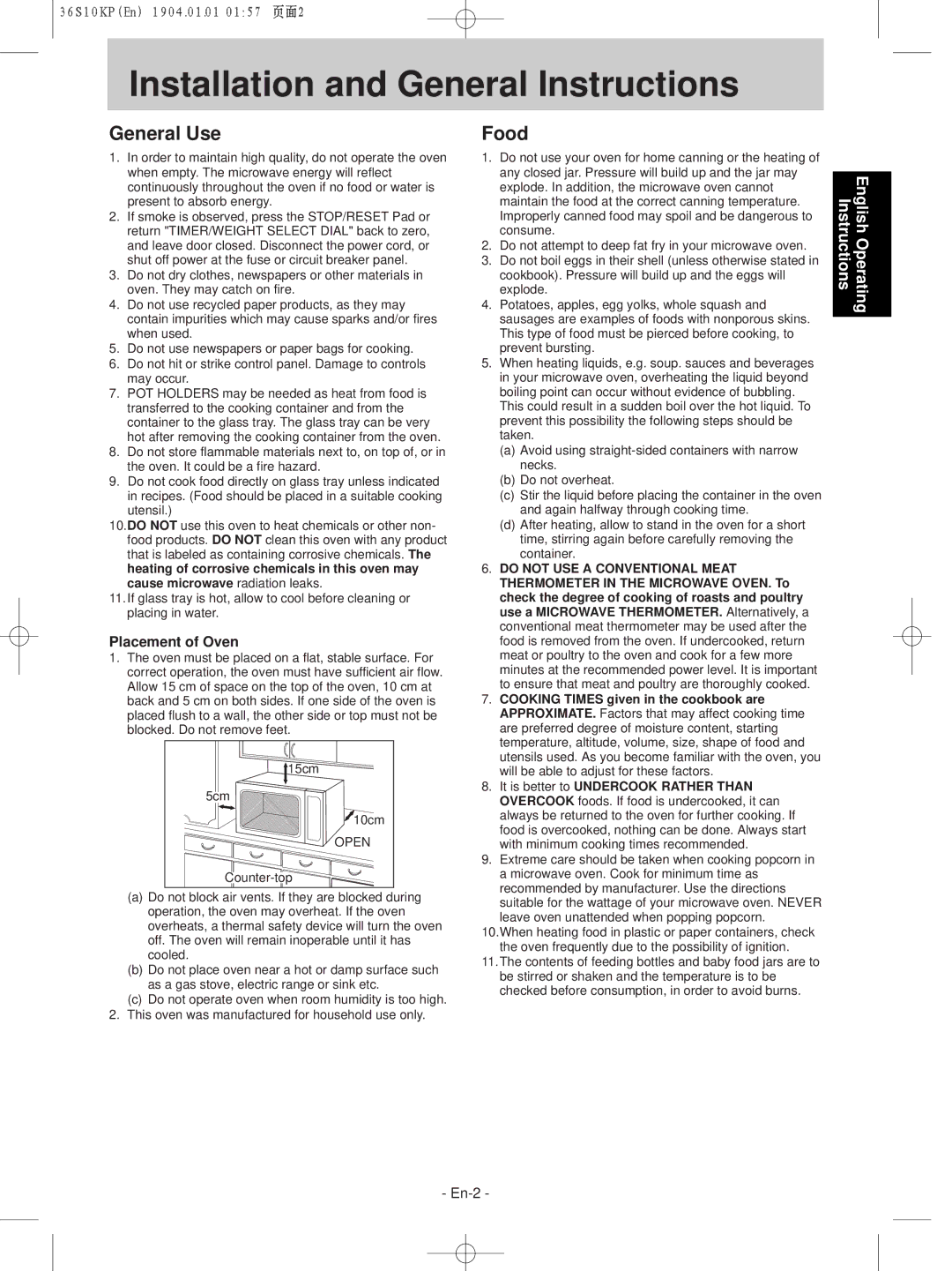 Panasonic NN-S215WF, NN-S235WF manual Installation and General Instructions, General Use, Food 