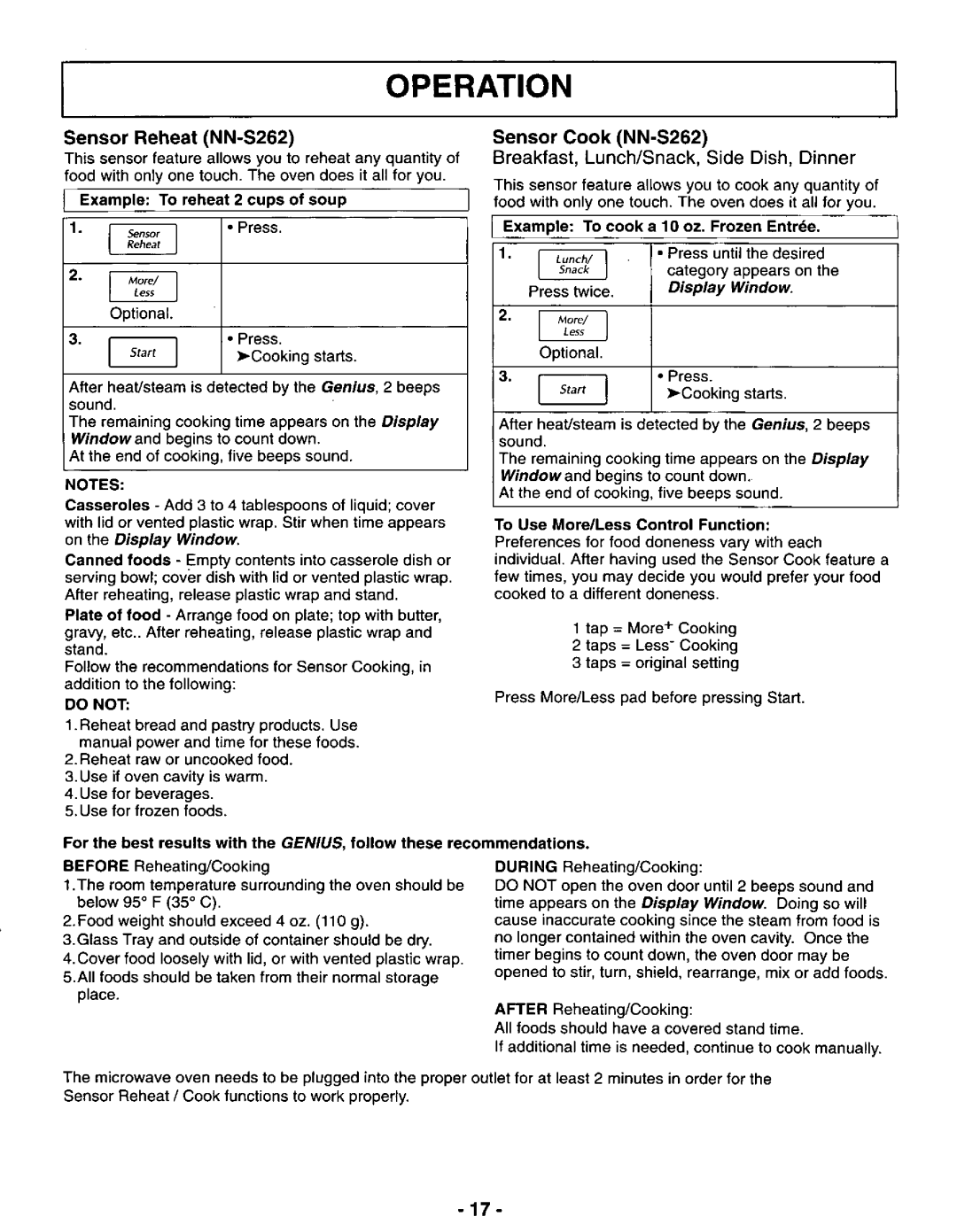 Panasonic NN-S252, NN-S262 manual 