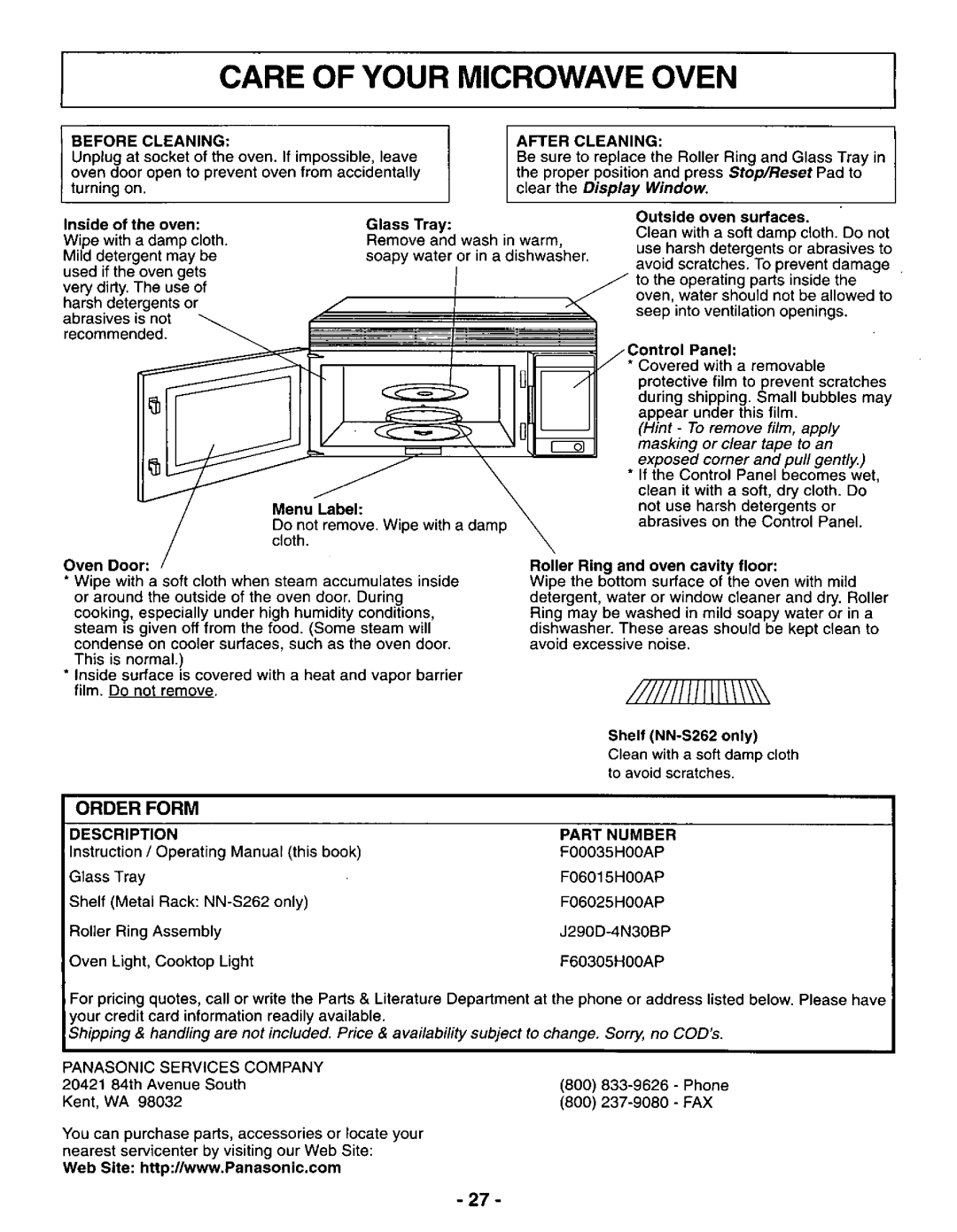 Panasonic NN-S252, NN-S262 manual 