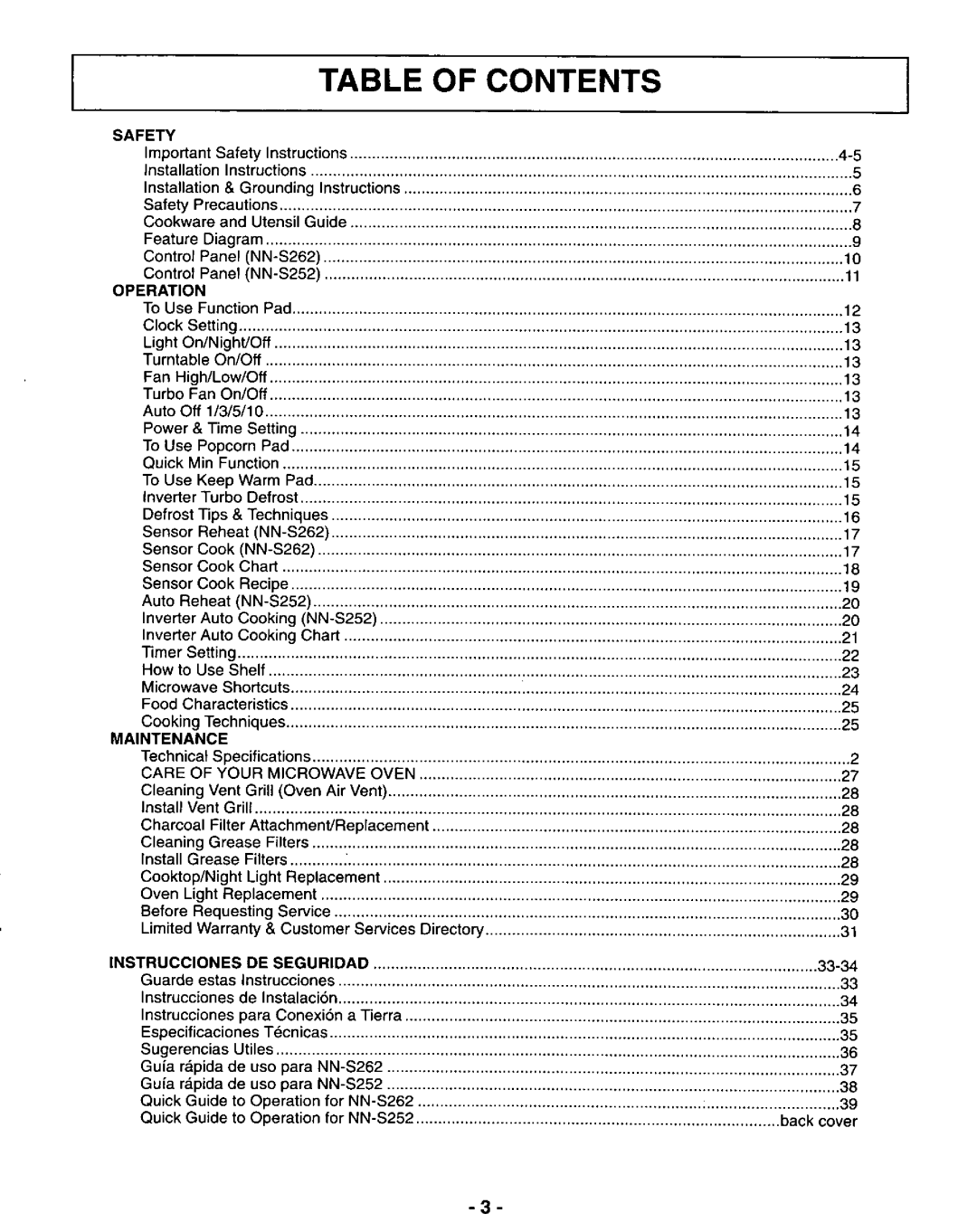 Panasonic NN-S252, NN-S262 manual 