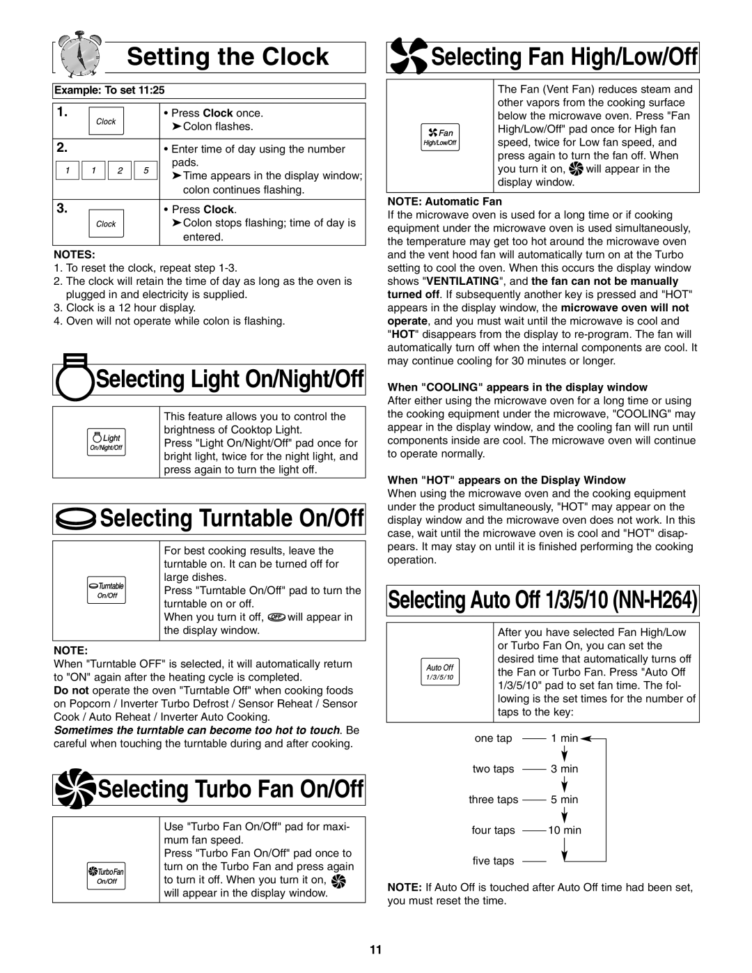 Panasonic NN-S254 Setting the Clock, Example To set, When Cooling appears in the display window 