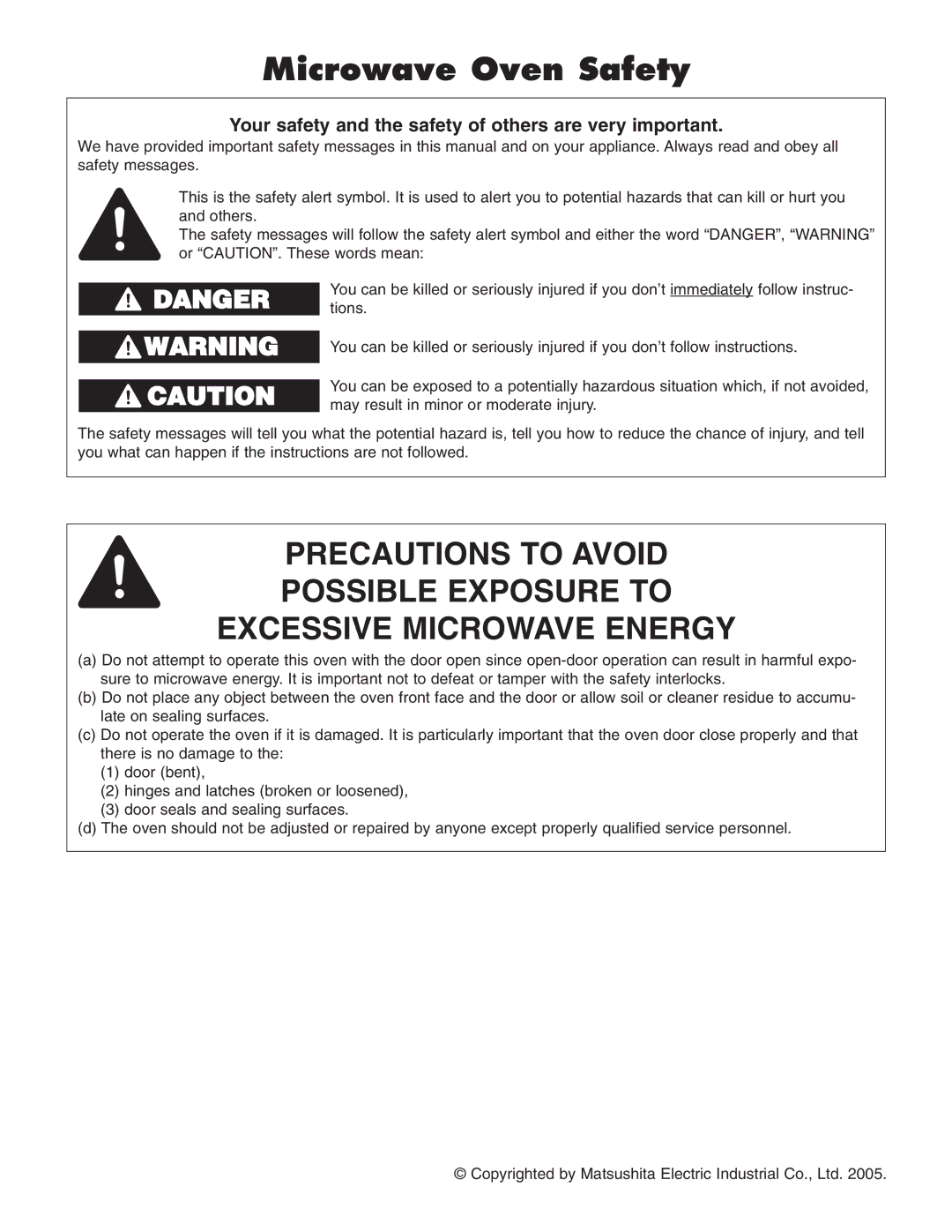 Panasonic NN-S254 Microwave Oven Safety, Your safety and the safety of others are very important 