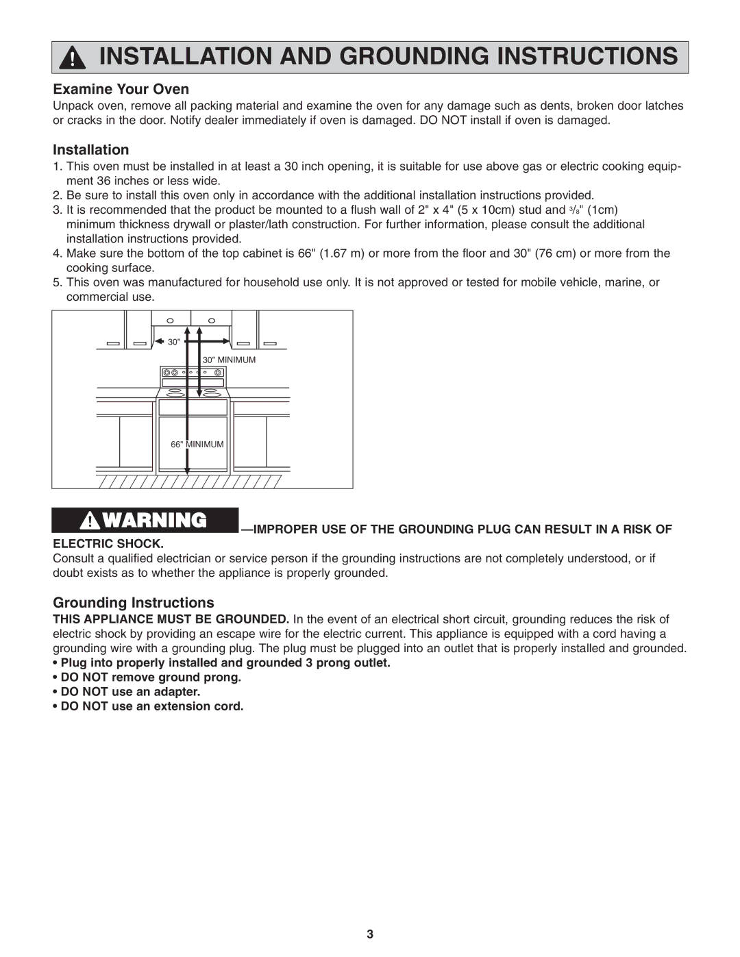 Panasonic NN-S254 important safety instructions Examine Your Oven, Installation, Grounding Instructions, Electric Shock 