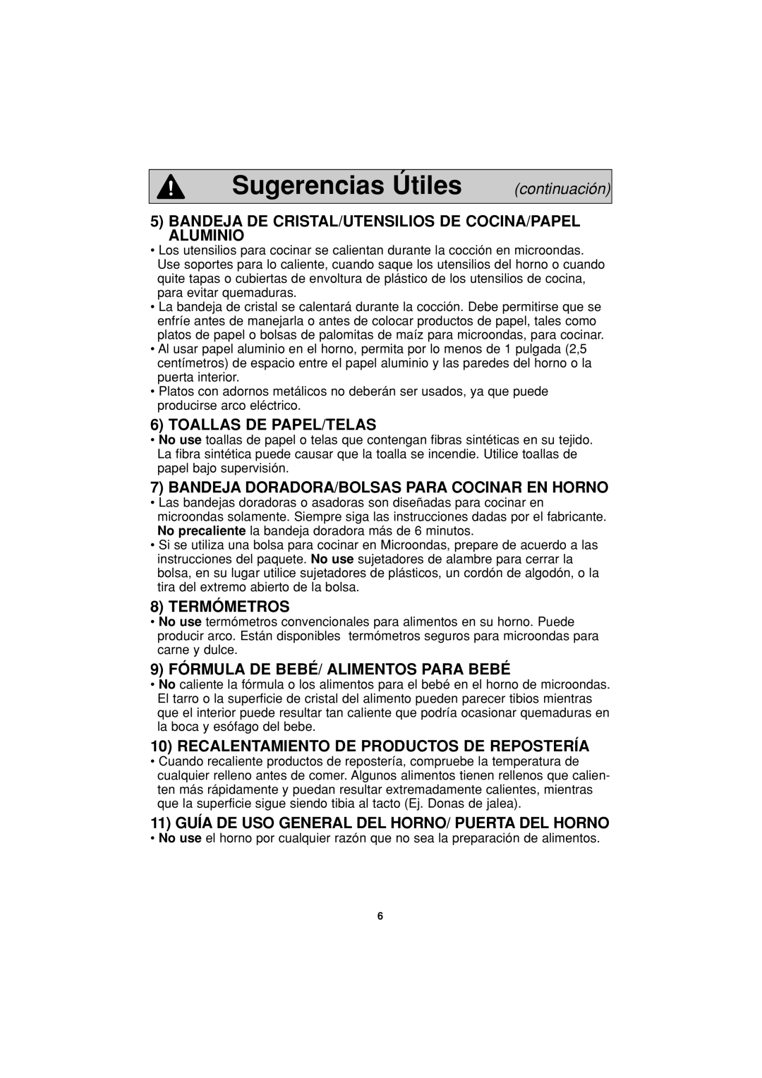 Panasonic NN-S334 important safety instructions Sugerencias Útiles 