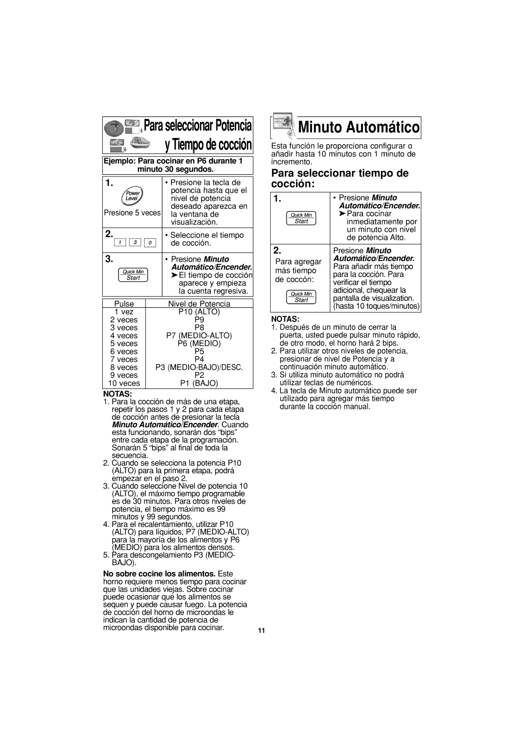 Panasonic NN-S334 important safety instructions Para seleccionar tiempo de cocción, No sobre cocine los alimentos. Este 