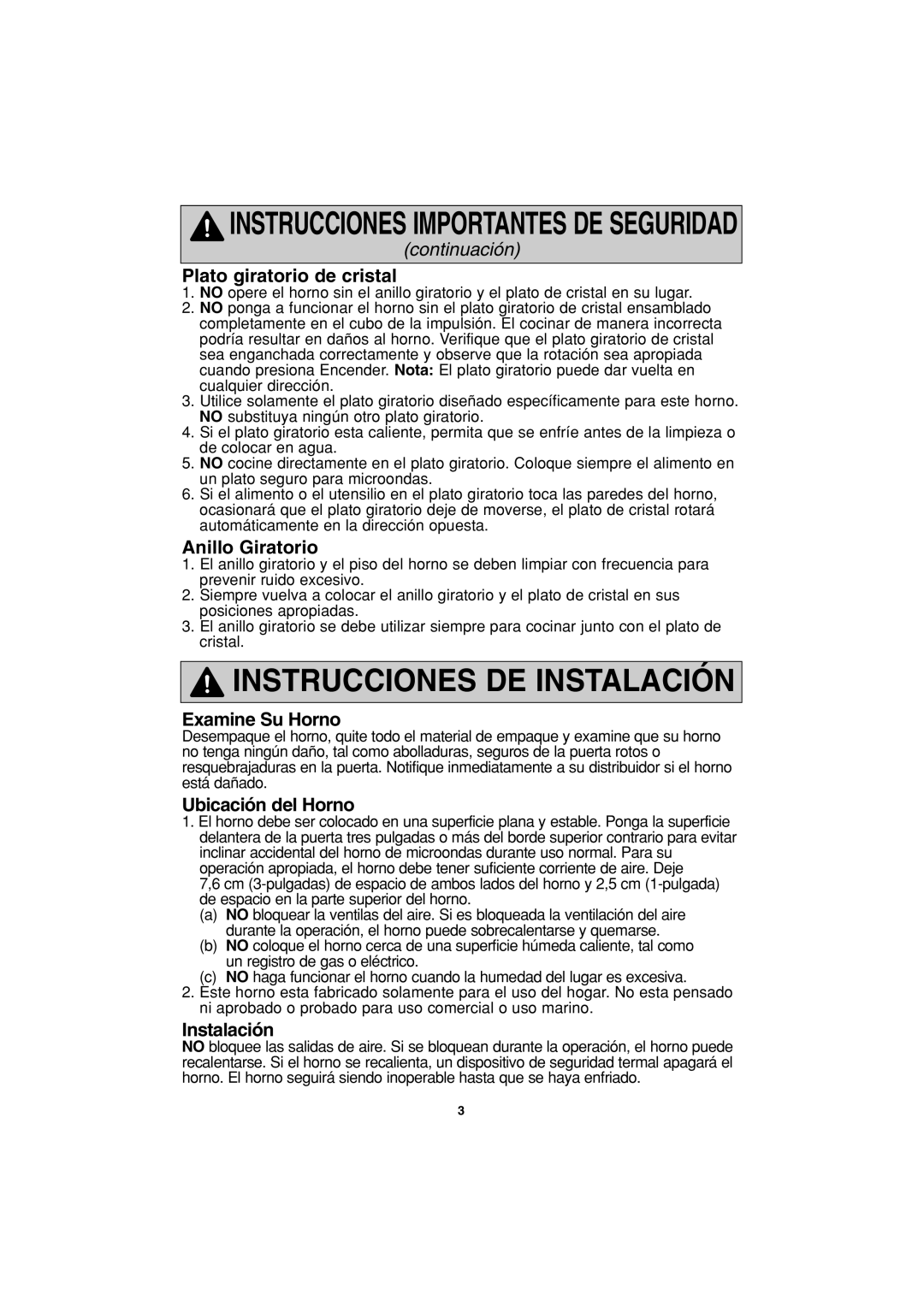 Panasonic NN-S423 Instrucciones De Instalación, Plato giratorio de cristal, Anillo Giratorio, Examine Su Horno 