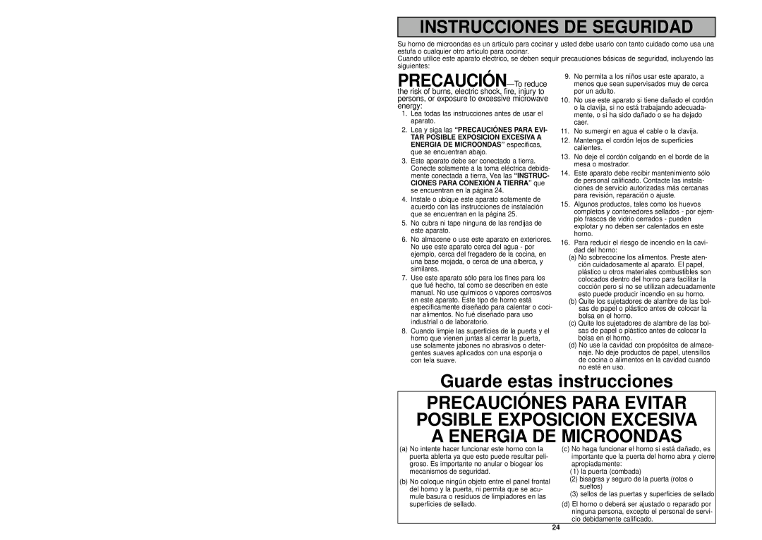 Panasonic NN-S433WL, NN-S433BL Lea todas las instrucciones antes de usar el aparato, Lea y siga las Precauciónes Para EVI 