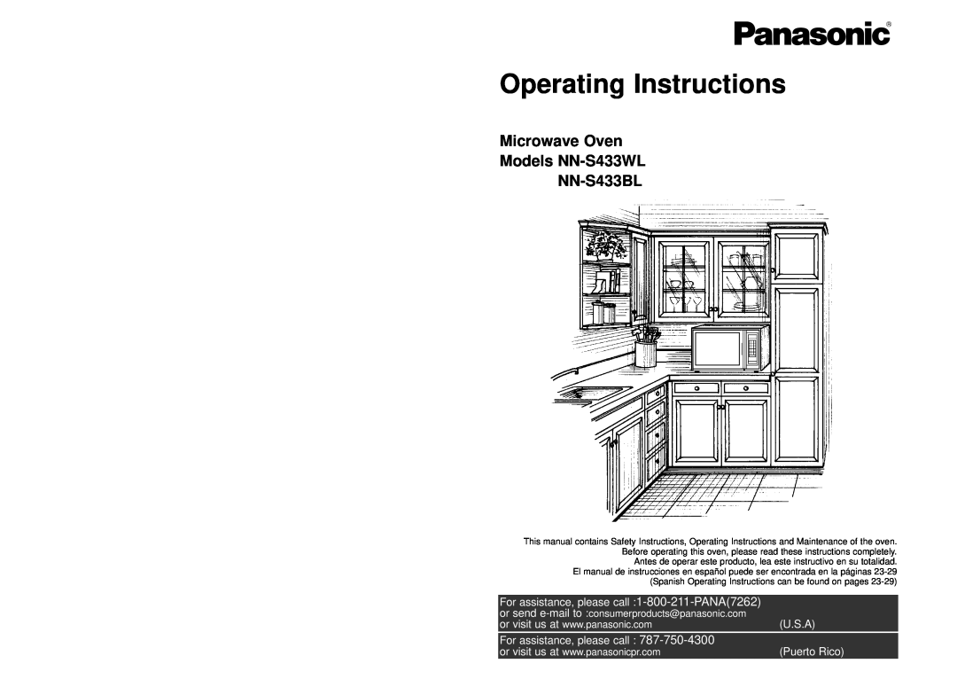 Panasonic manual Microwave Oven Models NN-S433WL NN-S433BL, Operating Instructions, U.S.A, For assistance, please call 