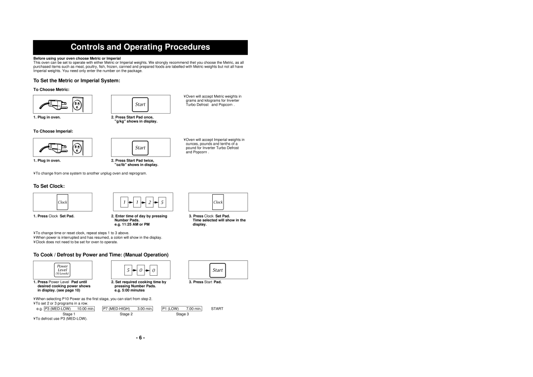 Panasonic NN-S512 Description des commandes, Ré glage du systè me mé trique ou impé rial, Ré glage de lhorloge 