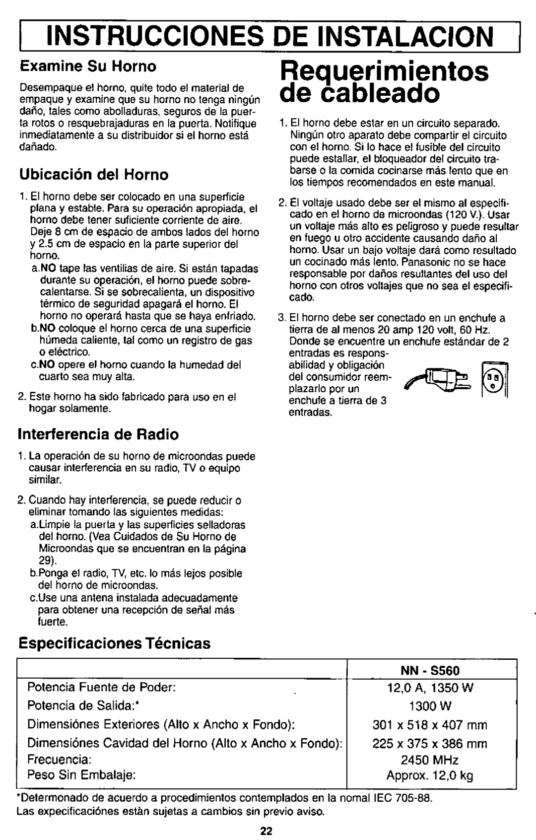 Panasonic NN-S560 manual 