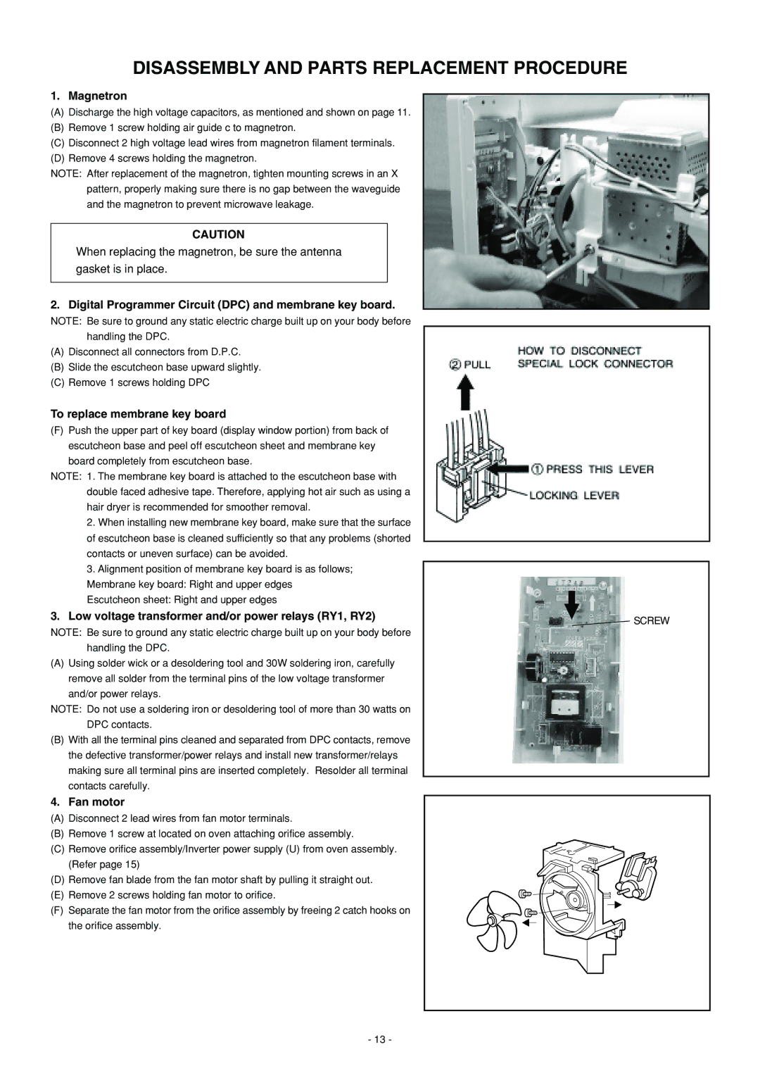 Panasonic NN-L530BF, NN-S560BF, NN-S560WF service manual Disassembly and Parts Replacement Procedure 