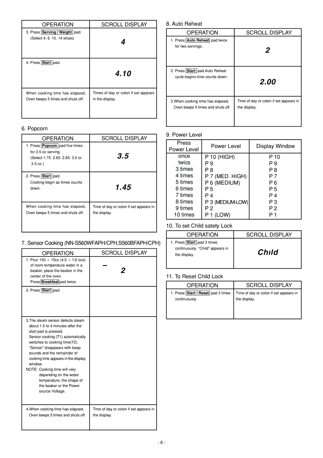 Panasonic NN-S560WF, NN-S560BF, NN-L530BF service manual Child 