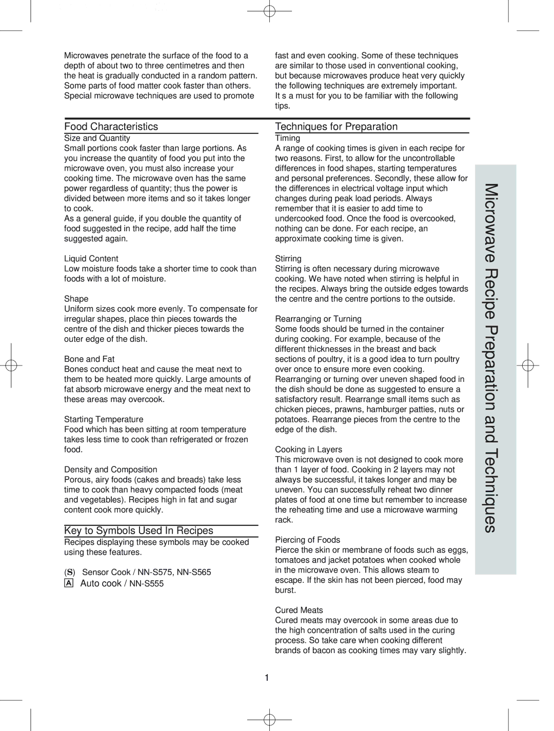 Panasonic NN-S565 manual Microwave Recipe Preparation and Techniques, Food Characteristics, Key to Symbols Used In Recipes 