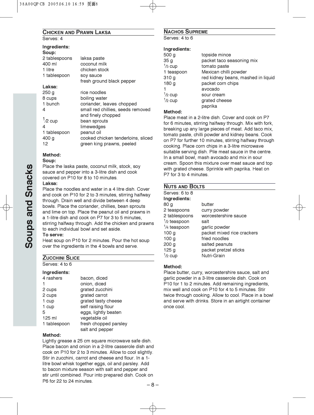 Panasonic NN-S575, NN-S555, NN-S565 manual Ingredients Soup, Laksa, To serve 