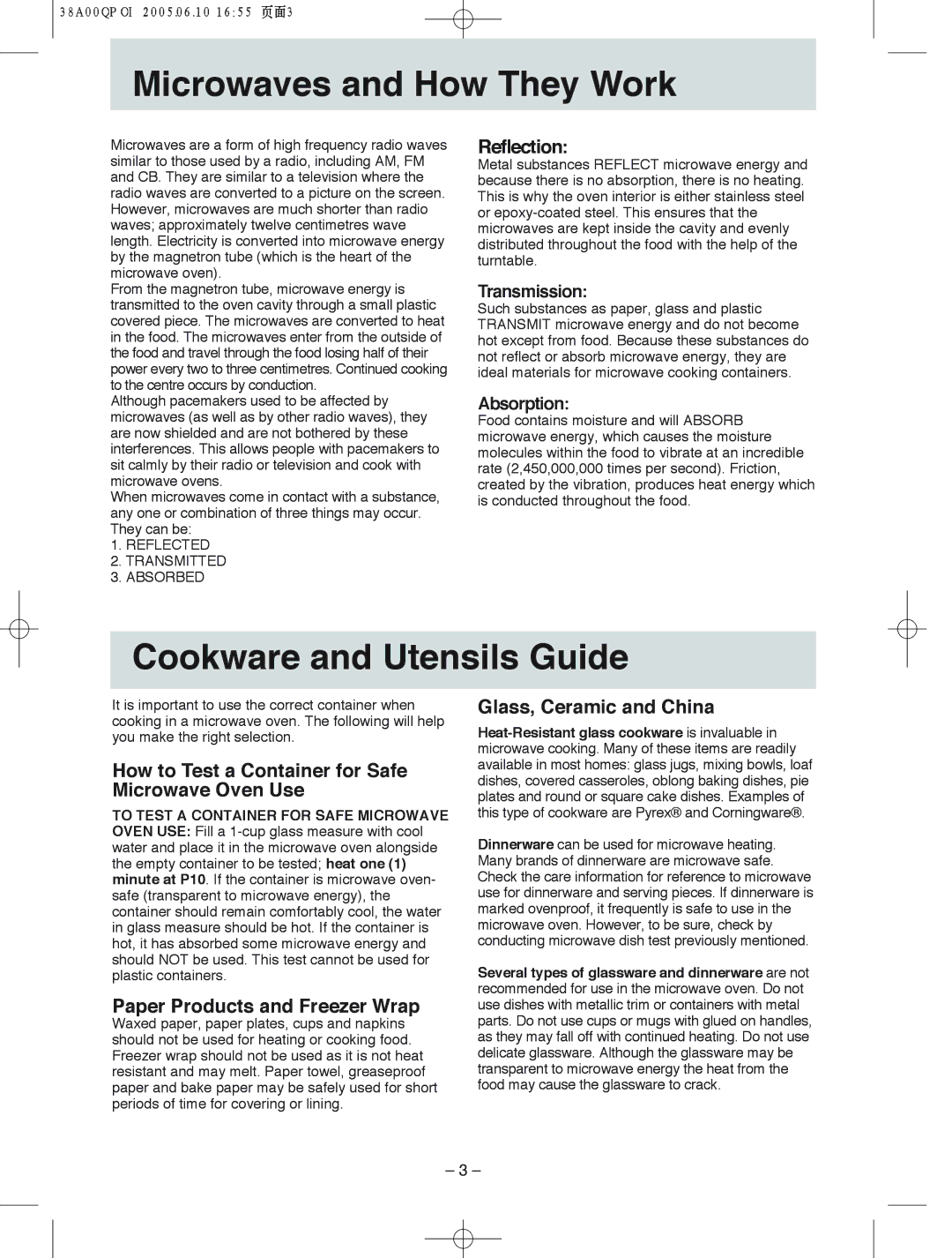 Panasonic NN-S565, NN-S575, NN-S555 manual Microwaves!!! !!! and How They Work, Cookware and Utensils Guide 