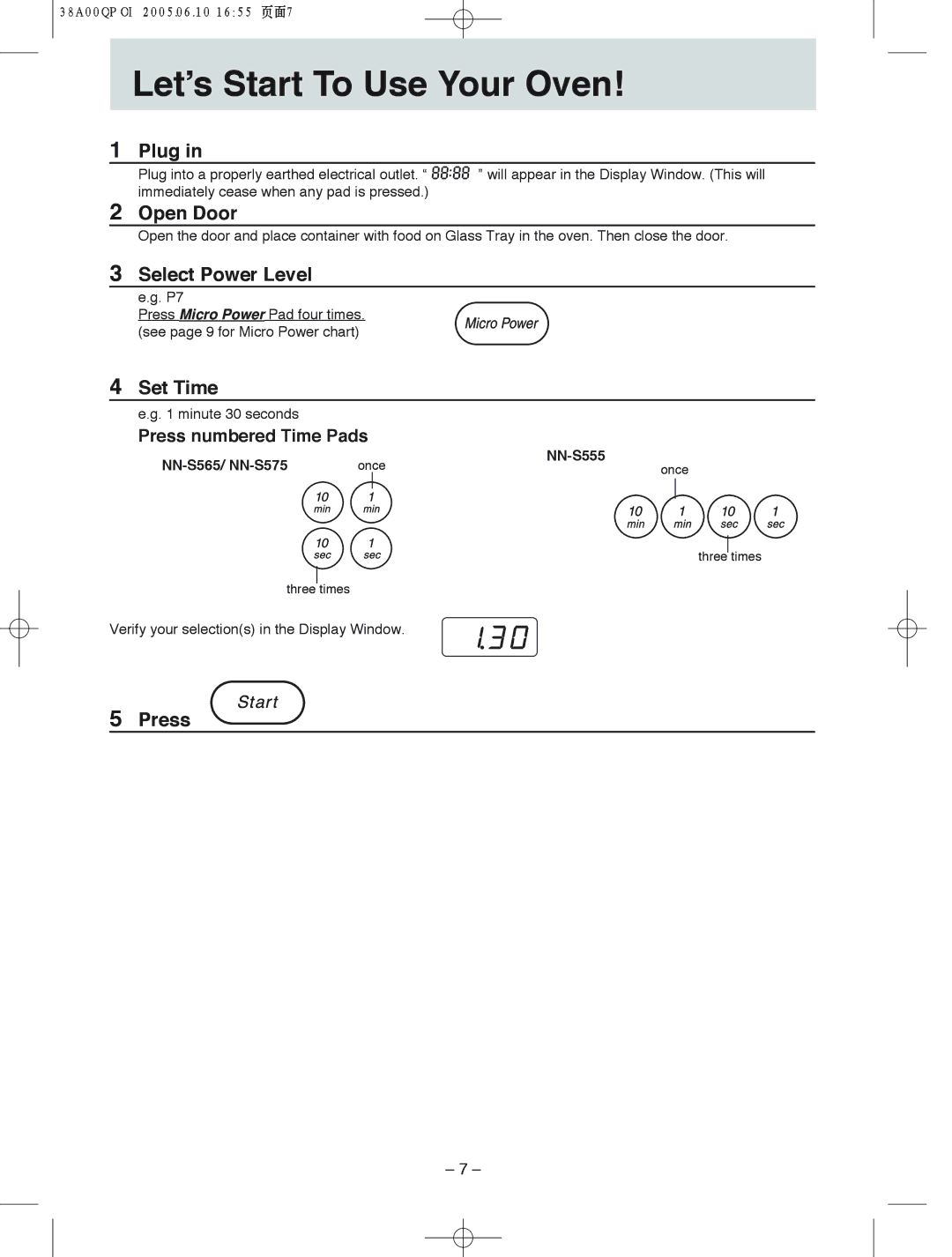 Panasonic NN-S575, NN-S555, NN-S565 manual Let’s!!! Start!!! To Use Your Oven 