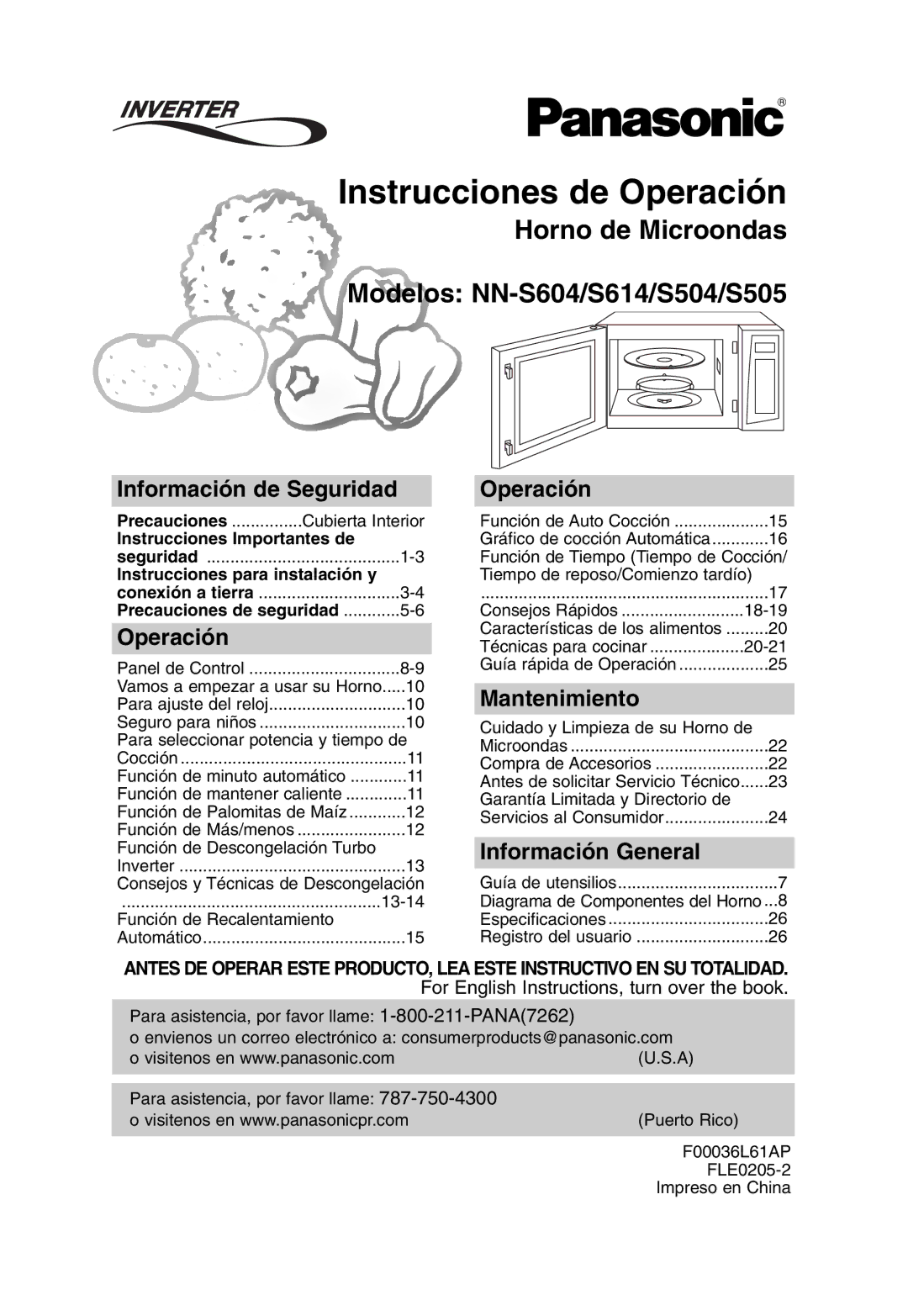 Panasonic NN-S614, NN-S604 Instrucciones de Operación, Información de Seguridad, Mantenimiento, Información General 