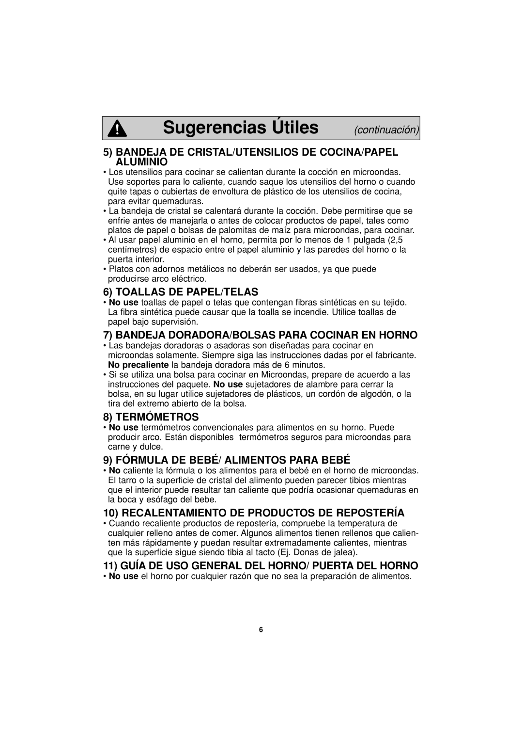 Panasonic NN-S604, NN-S614, NN-S504, NN-S505 important safety instructions Sugerencias Útiles 