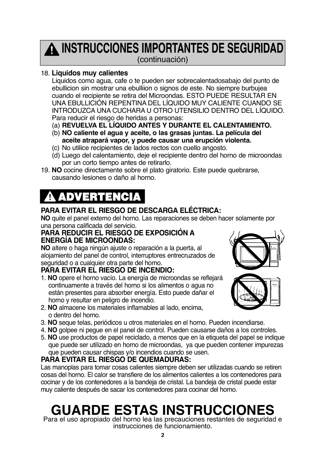 Panasonic NN-SA646, NN-S654 Instrucciones Importantes DE Seguridad, Revuelva EL Líquido Antes Y Durante EL Calentamiento 