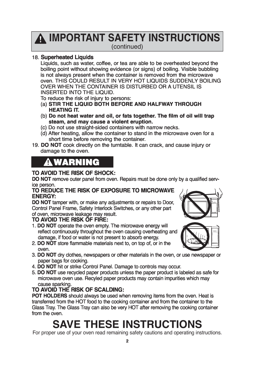 Panasonic NN-S635, NN-S654 Save These Instructions, continued, Superheated Liquids, To Avoid The Risk Of Shock, Energy 