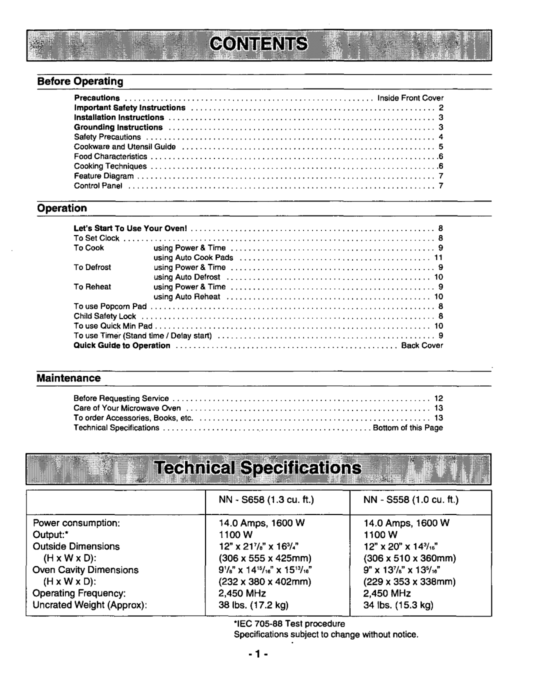 Panasonic NN-S558, NN-S658 manual 