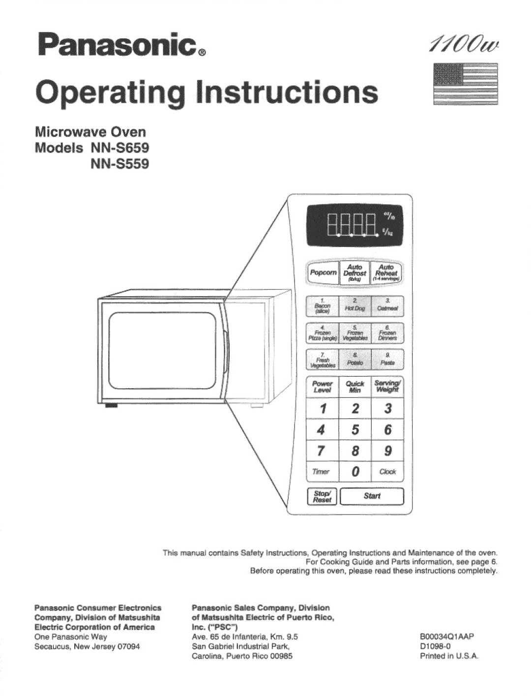 Panasonic NN-S659 manual 