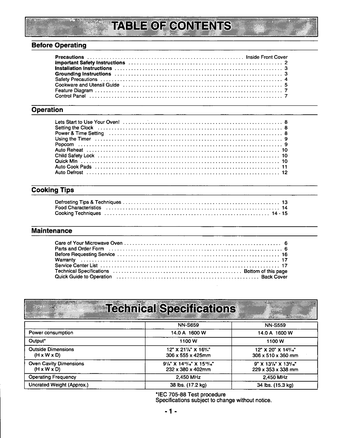 Panasonic NN-S659 manual 