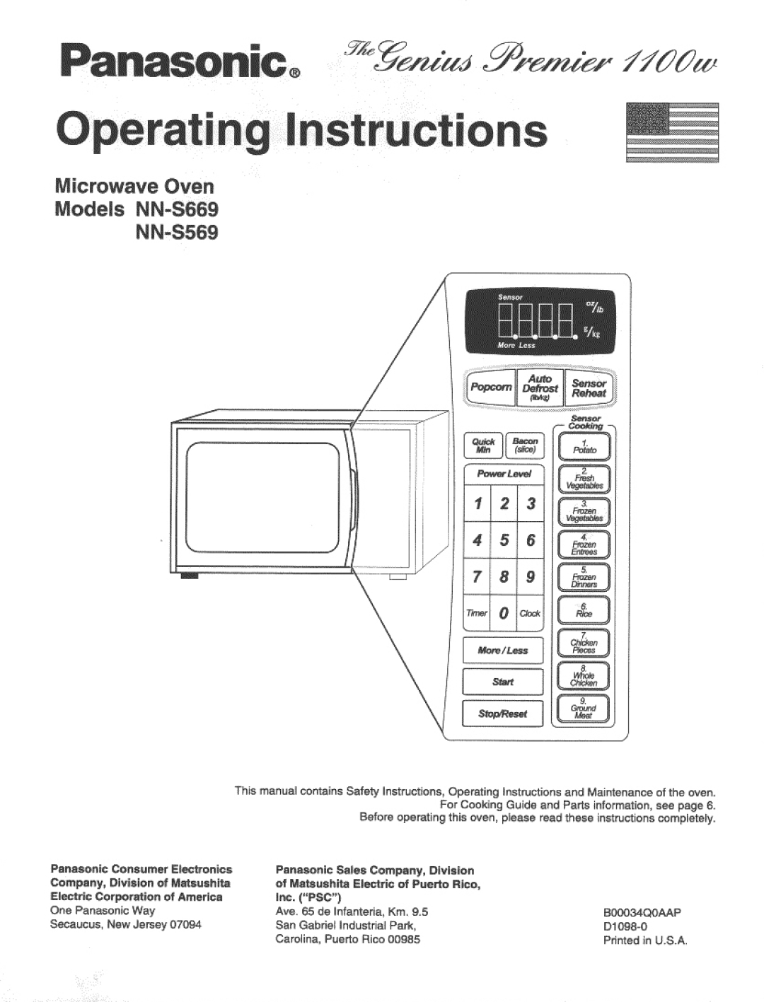 Panasonic NN-S569, NN-S669 manual 