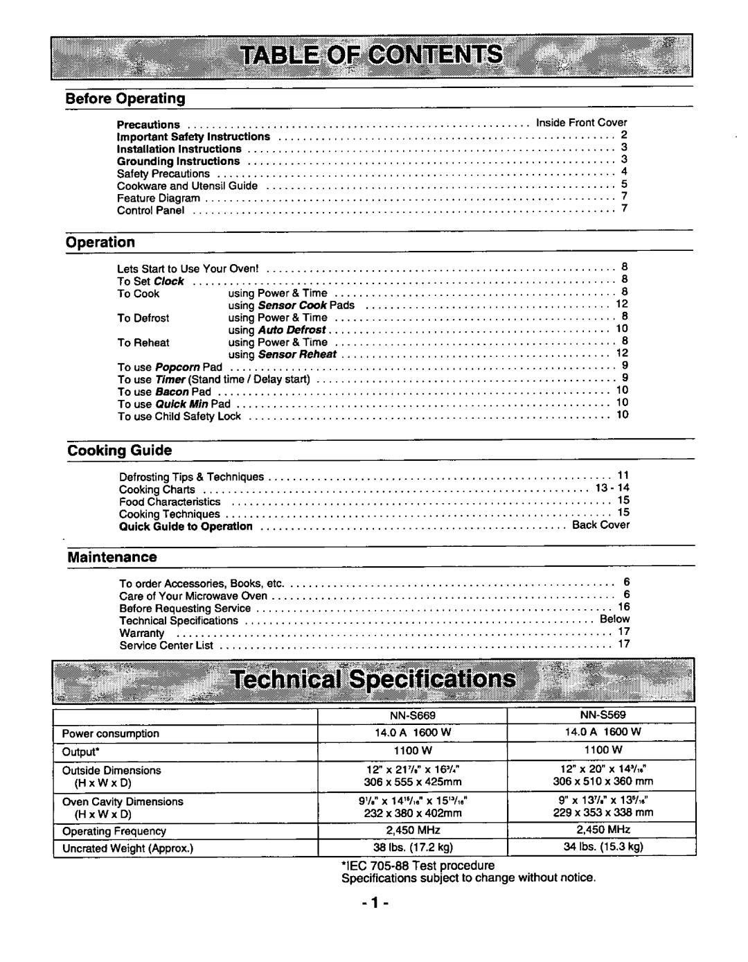 Panasonic NN-S569, NN-S669 manual 