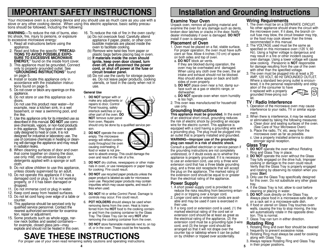 Panasonic NN-S723BL, NN-S723WL manual Examine Your Oven, Placement of Oven, Grounding Instructions, Power Supply 