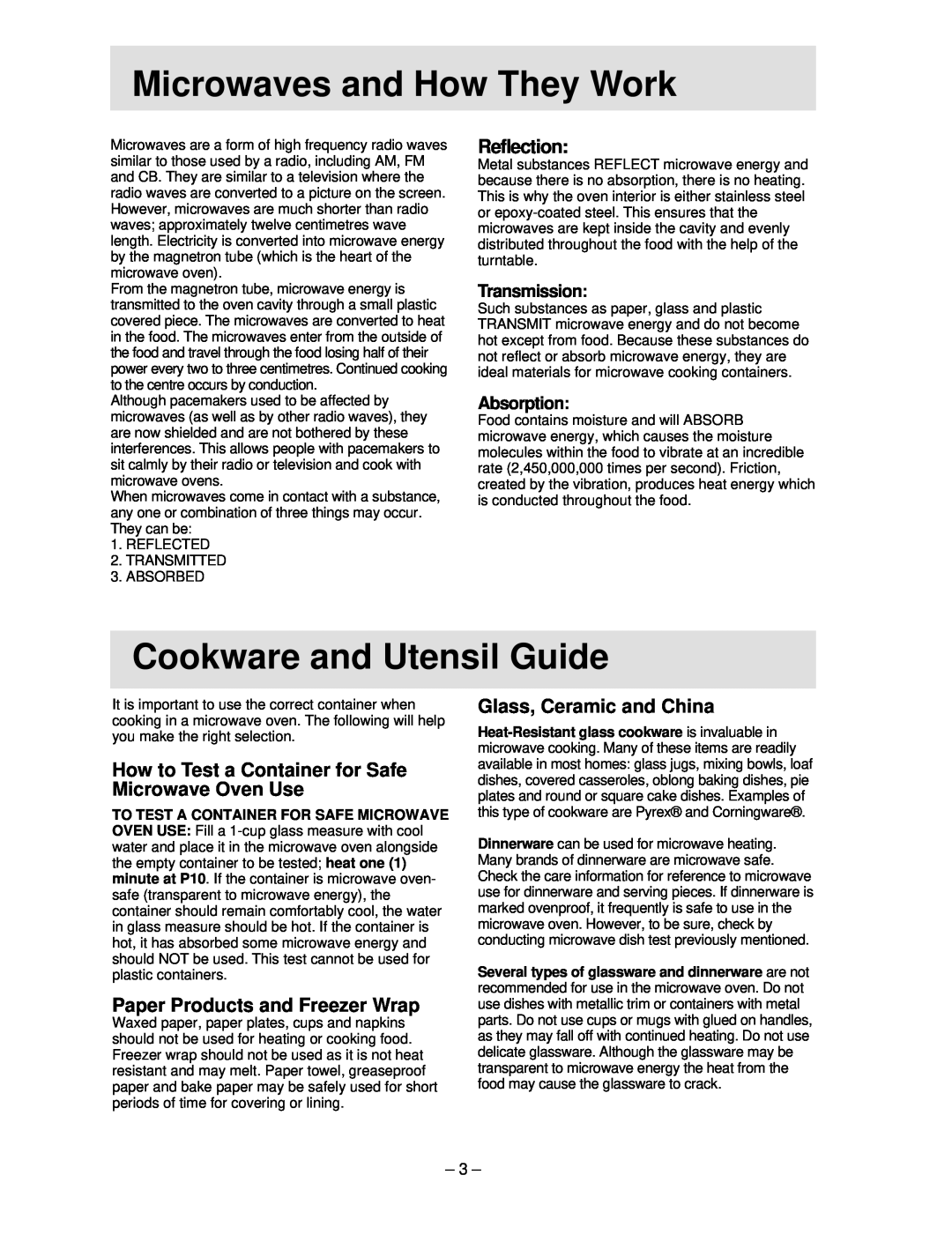 Panasonic NN-S754 hMicrowavesh and How They Work, Cookware and Utensil Guide, Reflection, Paper Products and Freezer Wrap 
