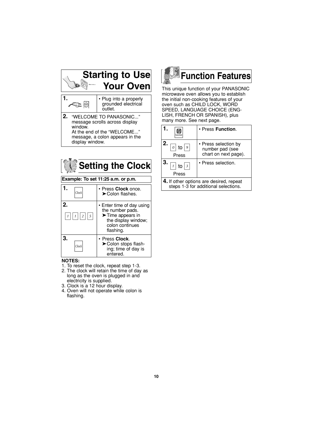 Panasonic NN-S763, NN-T763, NN-S963 Starting to Use Your Oven, Setting the Clock, Example To set 1125 a.m. or p.m 