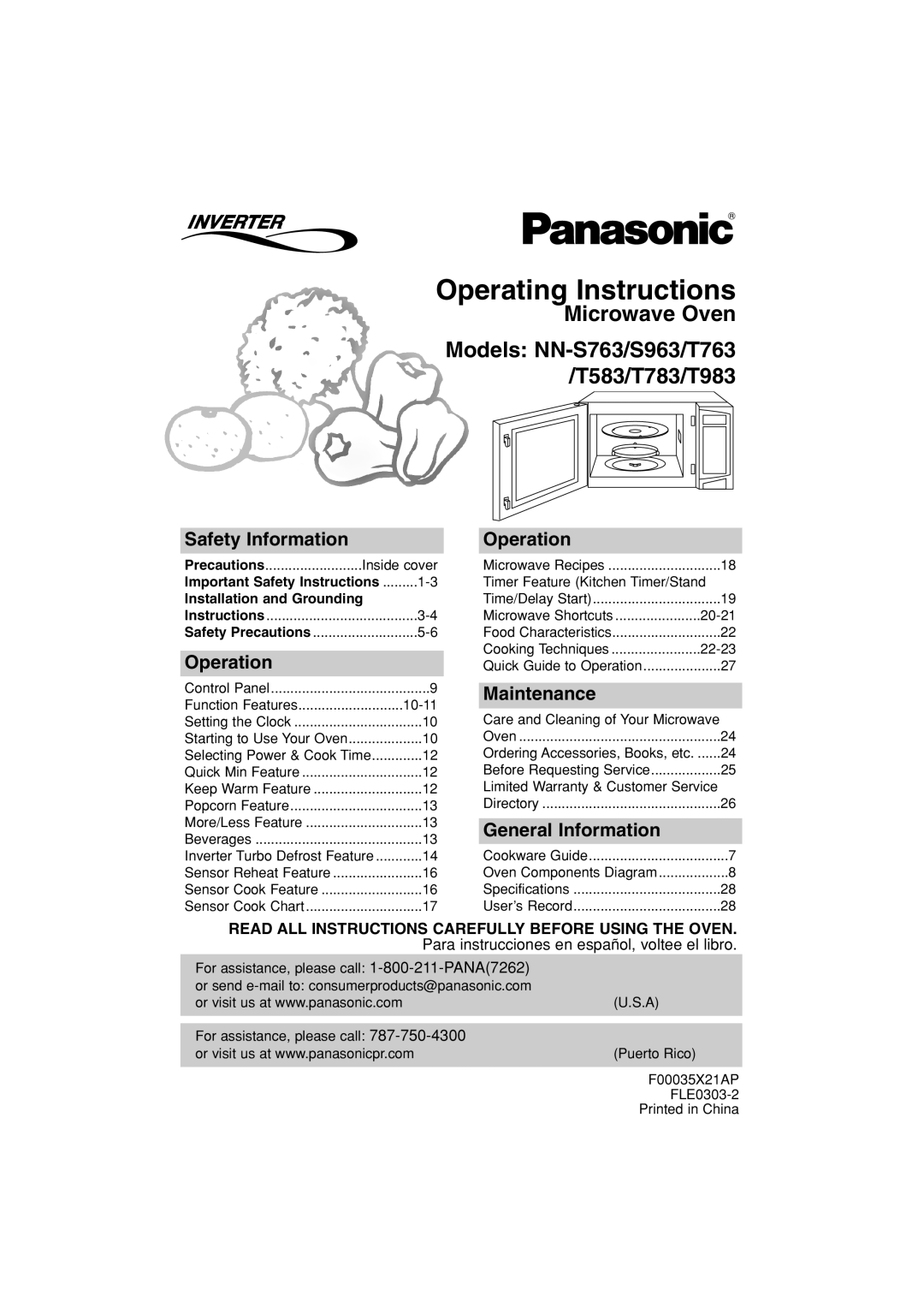 Panasonic NN-T763 important safety instructions Operating Instructions, Microwave Oven, Safety Information, Operation 