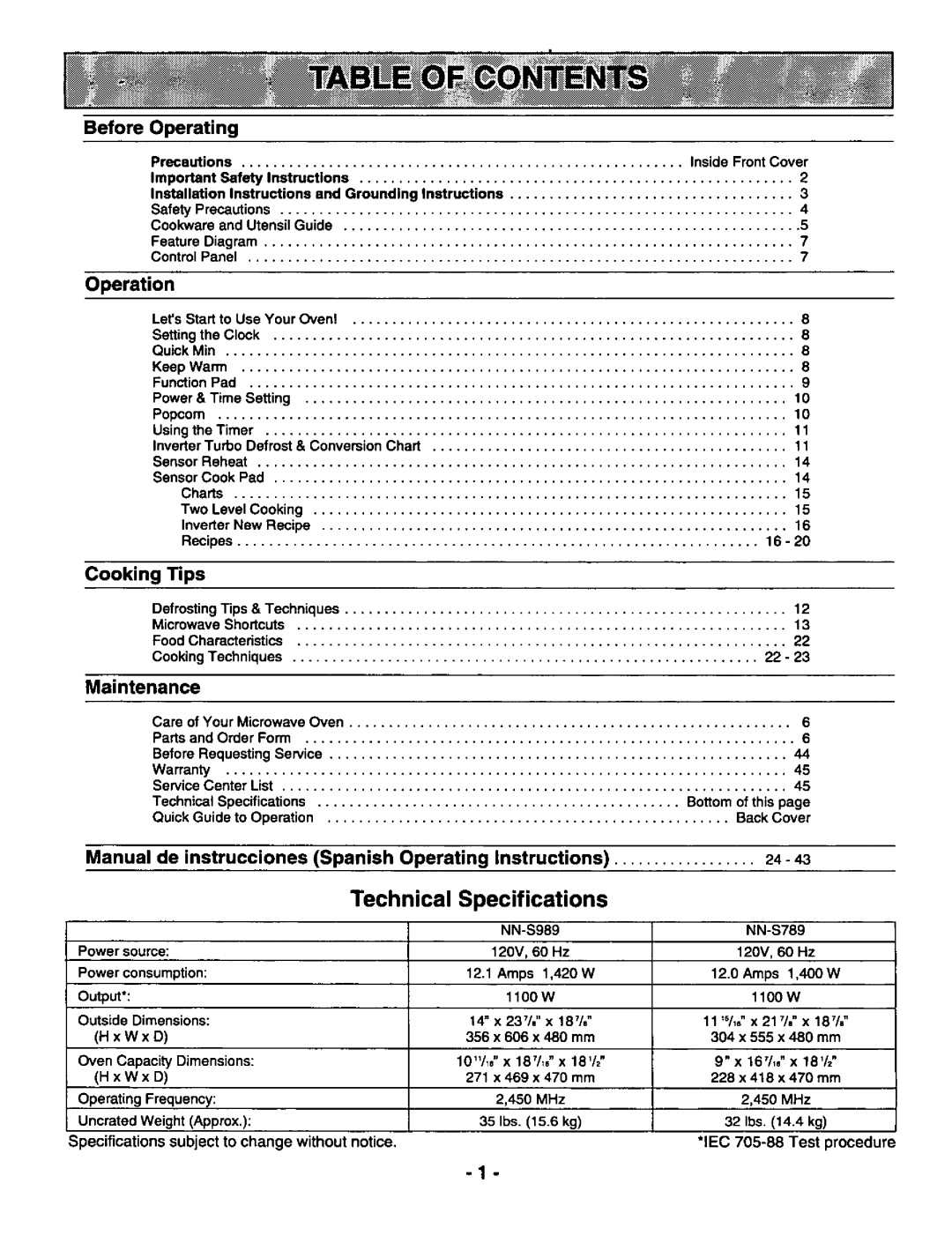 Panasonic NN-S989, NN-S789 manual 