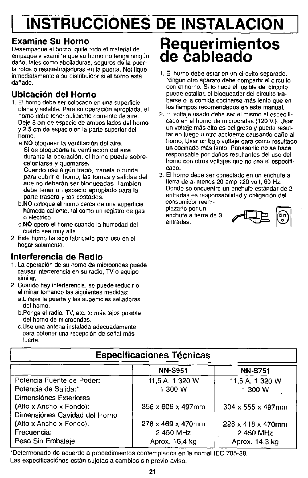 Panasonic NN-S751, NN-S951 manual 