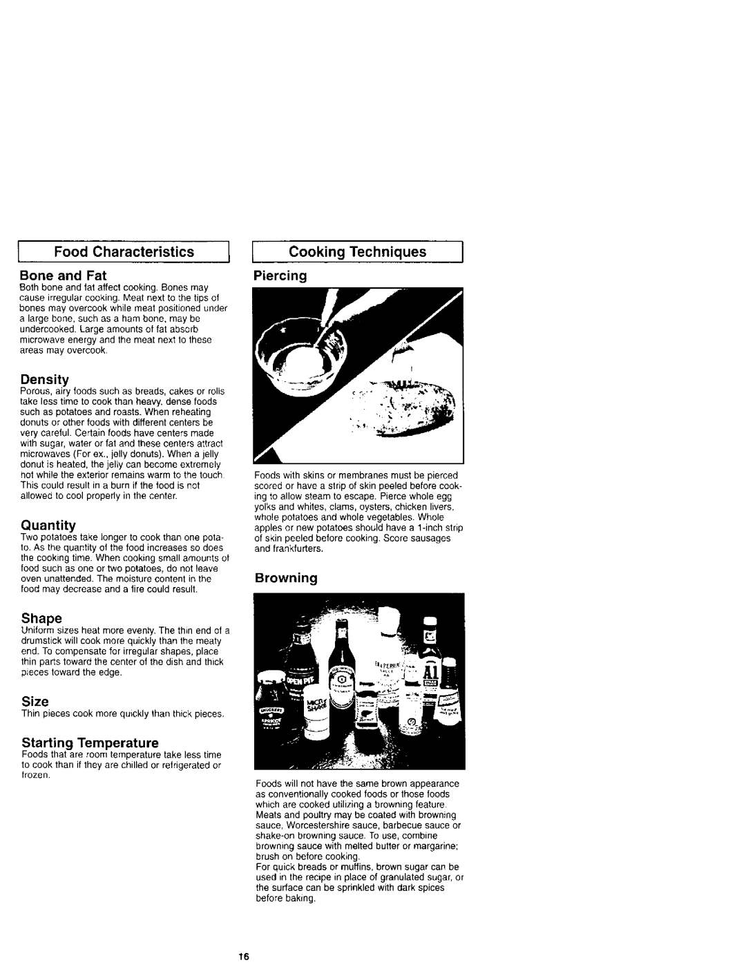 Panasonic NN-S961 manual Food Characteristics J I Cooking Techniques, Piercing 