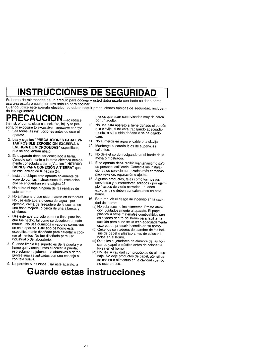 Panasonic NN-S961 manual Instrucciones DE Seguridad 